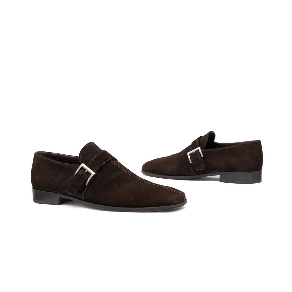 1.1k.$ PRADA Single-Buckle Monk Strap Shoes Brown Suede US : 9